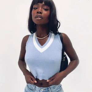 Princess Polly Light Blue Cropped Sweater Vest